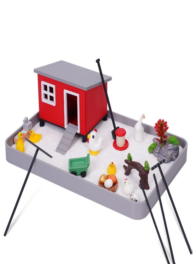 Aodomis Chicken Zen Garden for Desk - 20Pcs Desk Zen Garden Kit with Coop, Sand, Hen Figurines & Rakes for Office Decor, Meditation and Stress Relief, White Elephant Gifts for Chicken Lovers - Image 1